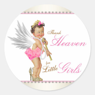 Sticker Rond Dieu merci pour les petites filles Baby shower Ang