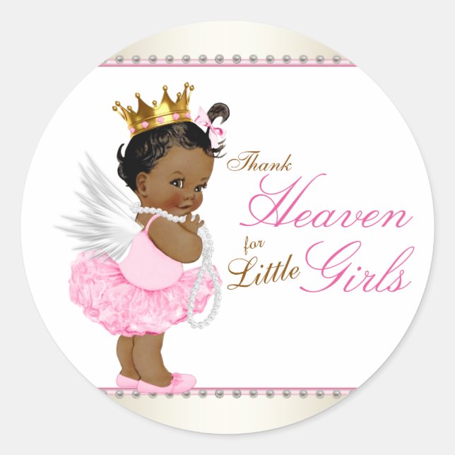Sticker Rond Dieu merci pour les petites filles Baby shower eth (Devant)