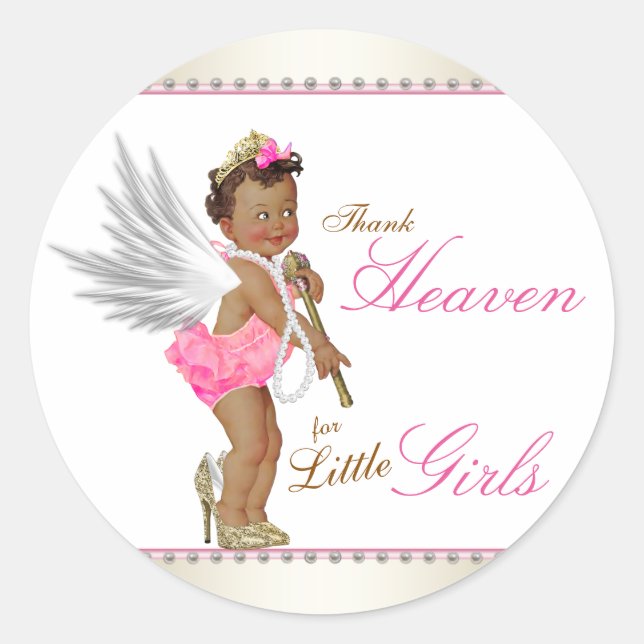 Sticker Rond Dieu merci pour les petites filles Baby shower eth (Devant)