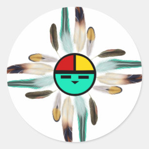 Sticker Rond Dieu Soleil Zia avec plumes