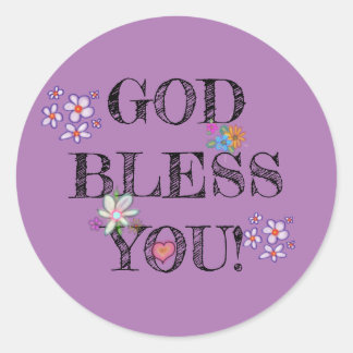 Sticker Rond ‘Dieu vous bénisse’ Christian Floral pourpre