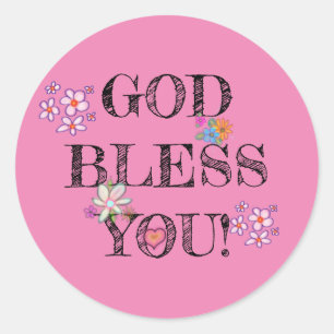 Sticker Rond Dieu vous bénisse Floral rose