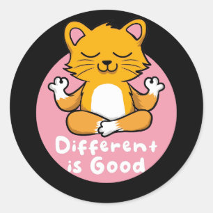 Sticker Rond Différent Est Bon Kawaii Orange Chat Faire Du Yoga
