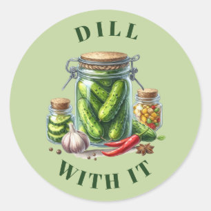 Sticker Rond Dill Drôle Avec Il Pickle Jar