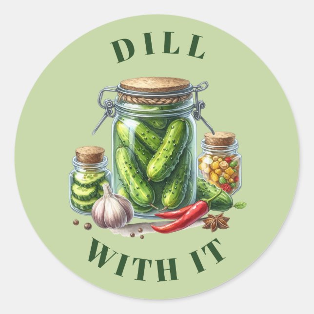 Sticker Rond Dill Drôle Avec Il Pickle Jar (Devant)