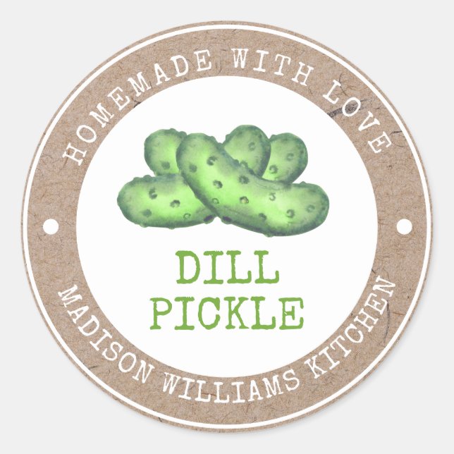 Sticker Rond Dill Pickle fait maison avec amour sur papier Faux (Devant)