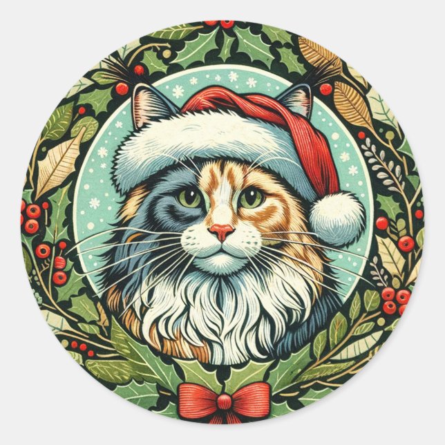 Sticker Rond Dilute Calico Maine Coon Noël du chat (Devant)