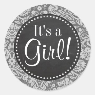 Sticker Rond Dim Grey Damask ; Retro Chalkboard