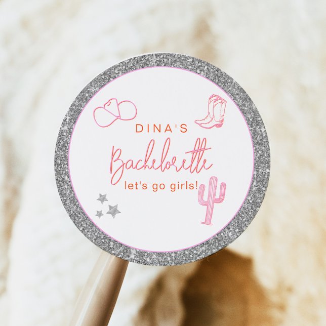 Sticker Rond DINA Space Cowgirl Desert Bachelorette Disco (Créateur téléchargé)