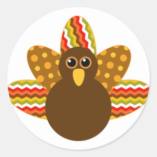Sticker Rond 🦃 dinde adorable avec plumes colorées