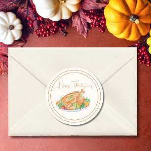 Sticker Rond Dinde de Thanksgiving aquarelle joyeuse
