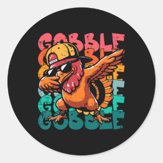 Sticker Rond Dinde de Thanksgiving Dab Gobble Drôle de Garçons 
