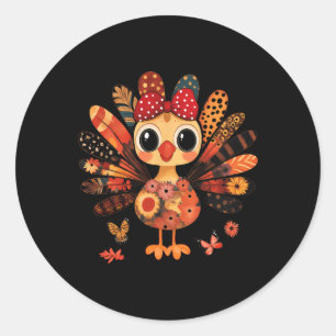 Sticker Rond Dinde de Thanksgiving Mignonne Coquette Nœud Fille