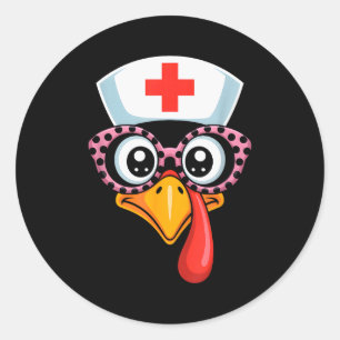 Sticker Rond Dinde drôle de visage de Thanksgiving Scrub Nurse