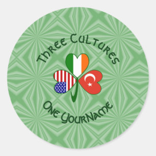 Sticker Rond Dinde Irlande États-Unis Trèfle Drapeau Personnali