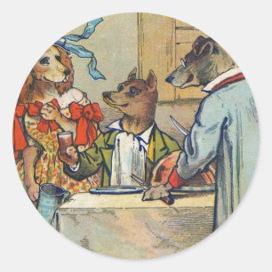 Sticker Rond Dîner de chien victorien Dress Doggy