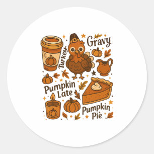 Sticker Rond Dîner de famille de Thanksgiving Drôle de dinde Gr