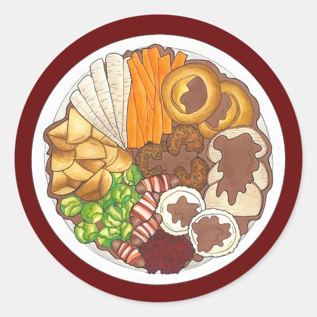 Sticker Rond Dîner de Noël UK Festive British Food (Devant)