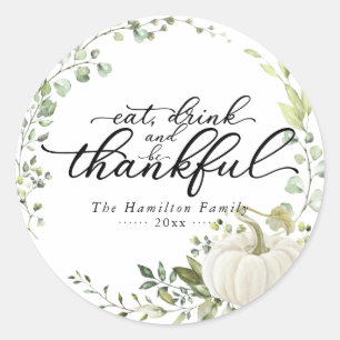 Sticker Rond Dîner de Thanksgiving citrouille Greenery