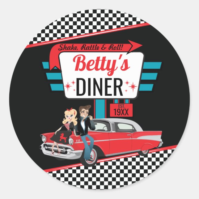 Sticker Rond Diner rétro 1950 Black & Red Sock Hop (Devant)