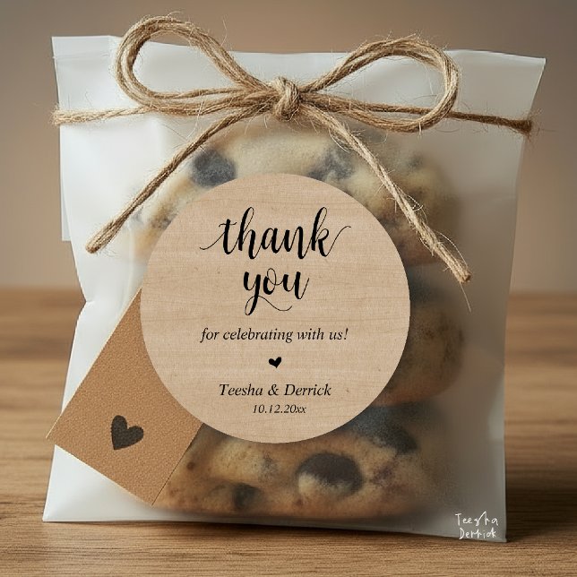 Sticker Rond Dîner Rustique moderne Mariage Merci Cadeaux (Modern Rustic Wedding Dinner Thank You Gifts Classic Round Sticker cute heart Brown Kraft)