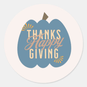 Sticker Rond Dîner Thanksgiving Citrouille bleu