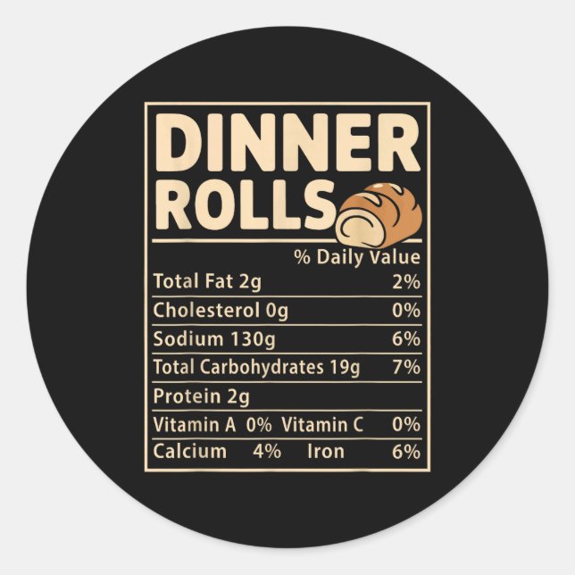 Sticker Rond Dinner Rolls Nutrition Facts Funny Bread Food Desi (Devant)