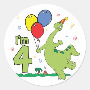 Sticker Rond Dino 4e anniversaire