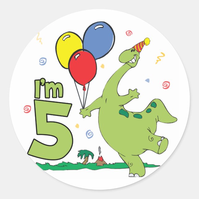 Sticker Rond Dino 5e anniversaire (Devant)