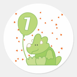 Sticker Rond Dino Baby 1er anniversaire