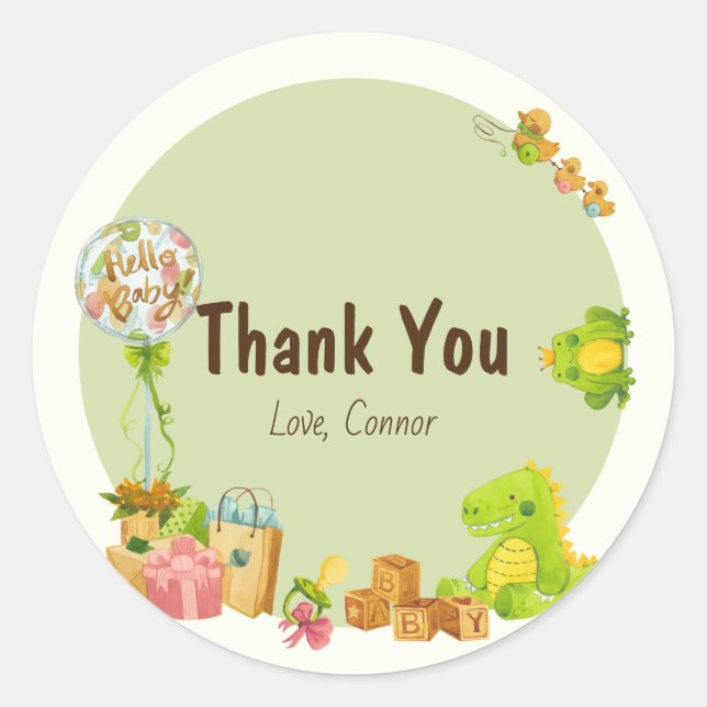 Sticker Rond Dino enfants jouets fête d'anniversaire (Devant)