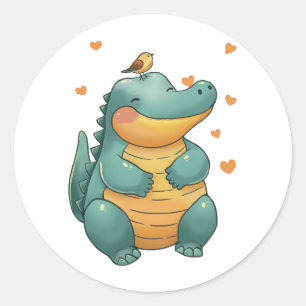 Sticker Rond Dino et amis petits oiseaux