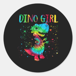 Sticker Rond Dino Girl Dinosaur Lover Tie Dye Cute T-rex Hallow