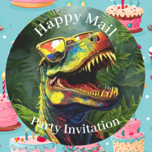 Sticker Rond Dino Happy Mail   Enfants de la jungle