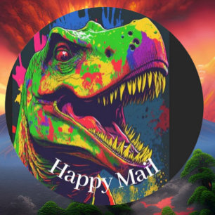 Sticker Rond Dino Happy T-Rex Happy Mail