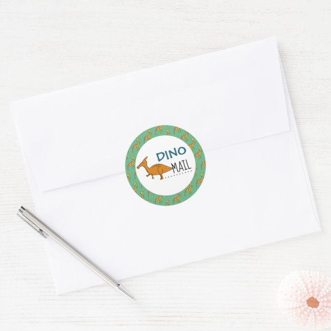 Sticker Rond Dino Mail, Dinosaur (Enveloppe)
