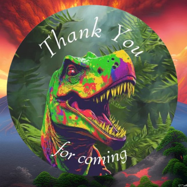 Sticker Rond Dino Merci enfants Jungle (Bring your dream party to life with our selection of quality Dinosaur themed party supplies)