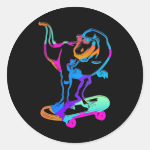 Sticker Rond Dino planche à roulettes Funny Skateboard Skate Sk