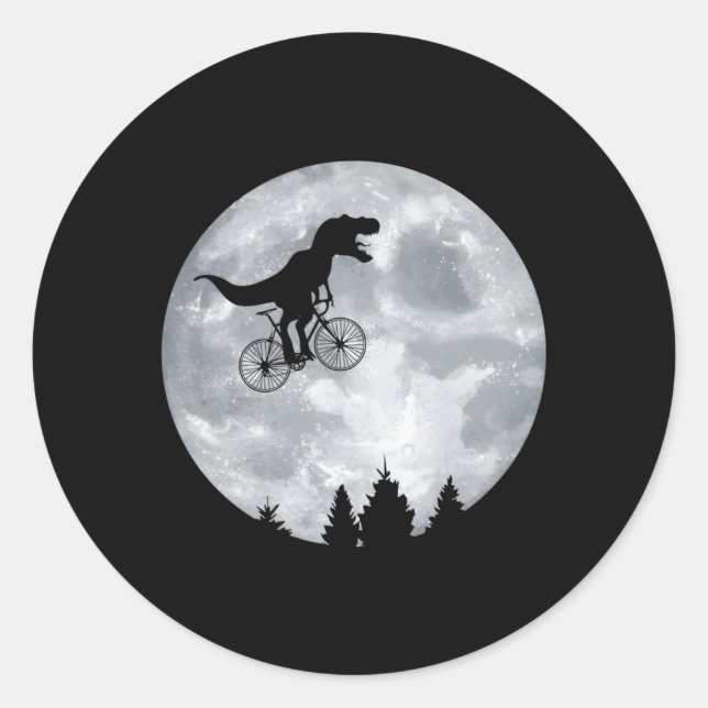 Sticker Rond Dino Trex Riding Moon Bike Halloween Lunar Cycling (Devant)