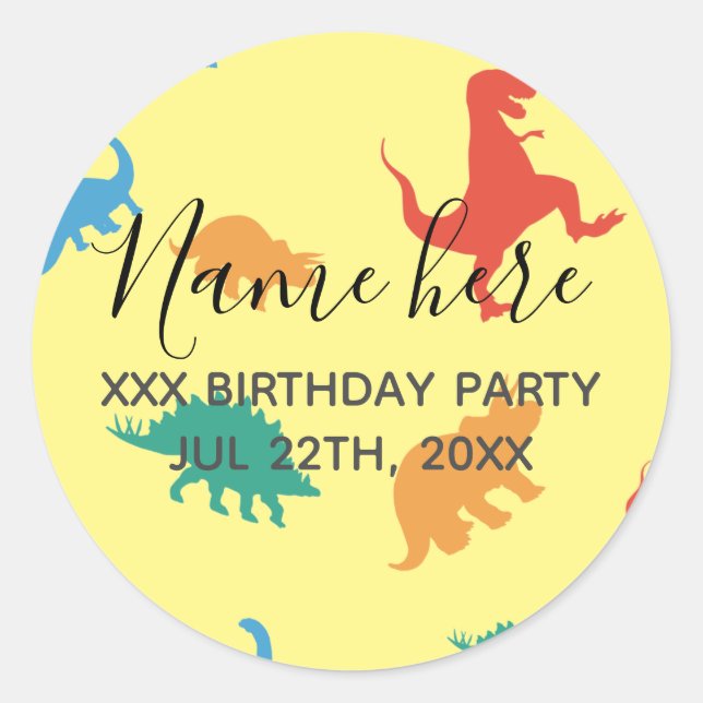 Sticker Rond Dinosaur 1er Anniversaire fête en faveur du motif  (Devant)