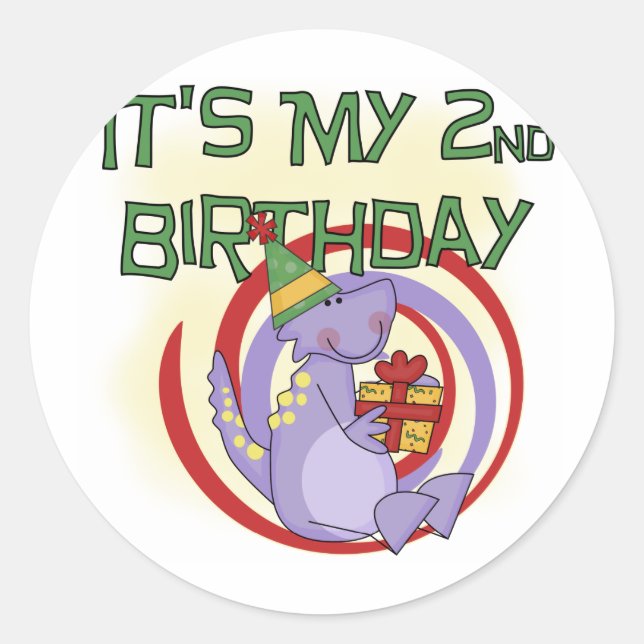Sticker Rond Dinosaur 2ème Anniversaire Tshirts et cadeaux (Devant)