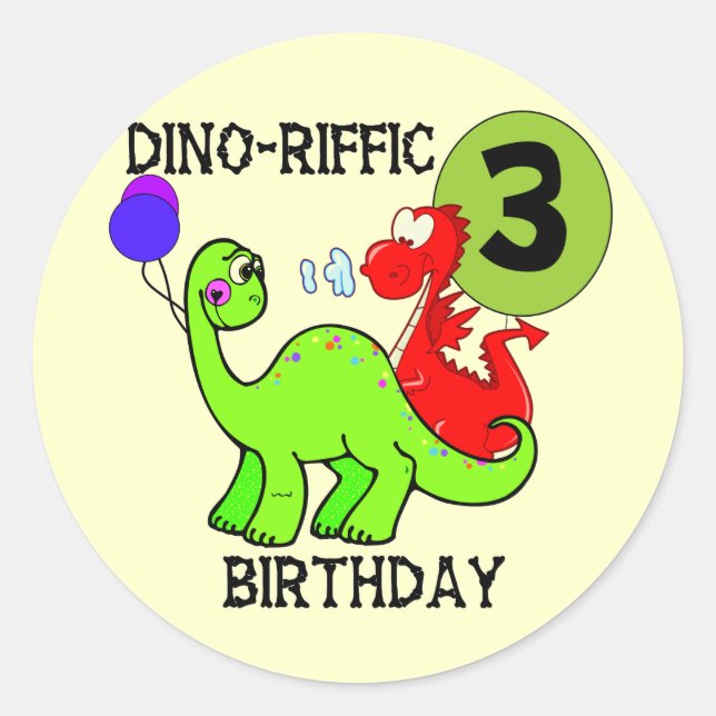 Sticker Rond Dinosaur 3ème Anniversaire Tshirts et cadeaux (Devant)