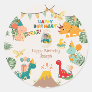 Sticker Rond Dinosaur Anniversaire Plaque papier de fête - Phot