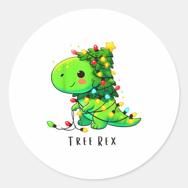 Sticker Rond Dinosaur Christmas Tree Rex Pajamas Men Boys Xmas  (Devant)