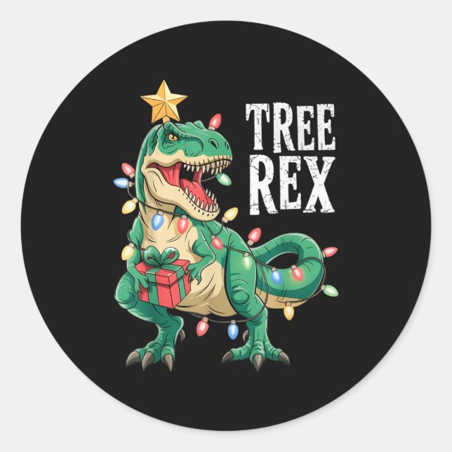 Sticker Rond Dinosaur Christmas Tree Rex Pajamas Men Boys Xmas  (Devant)