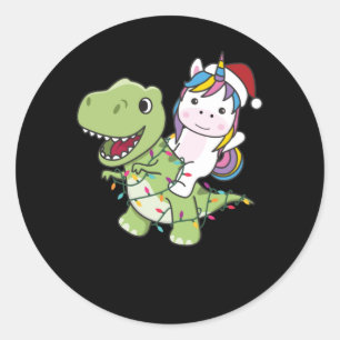 Sticker Rond Dinosaur Christmas Unicorn Winter T-Rex Dino