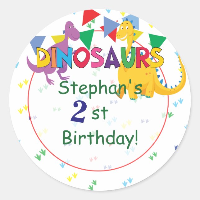 Sticker Rond Dinosaur et Knight Anniversaire collants (Devant)