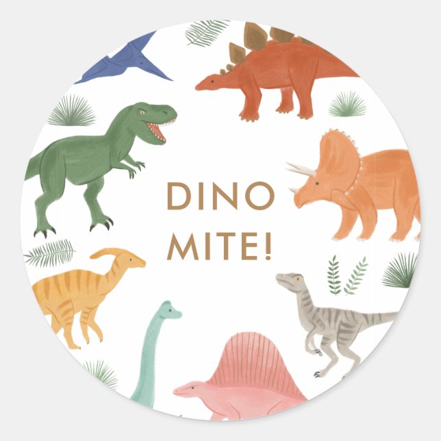 Sticker Rond Dinosaur fête d'anniversaire (Devant)
