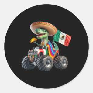 Sticker Rond Dinosaur Funny Camion Monster Taco Cinco De Mayo V