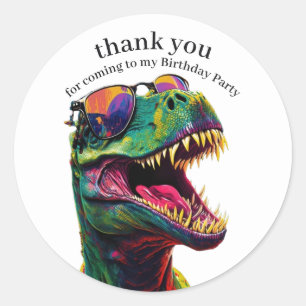 Sticker Rond Dinosaur Joyeux anniversaire enfants Merci